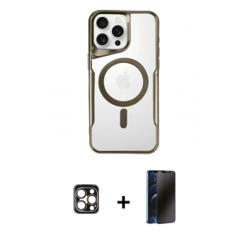 MARSİLYAN™- iPhone 16 Pro Max Kılıf Yadigar Klasik Özel Seri - Siyah 3D Antistatik Hayalet Cam Ekran Koruyucu + PVD Metal Kamera Lens - GD