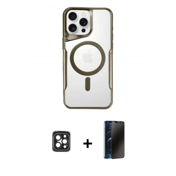 MARSİLYAN™- iPhone 16 Pro Max Kılıf Yadigar Klasik Özel Seri - Siyah 3D Antistatik Hayalet Cam Ekran Koruyucu + PVD Metal Kamera Lens - SH