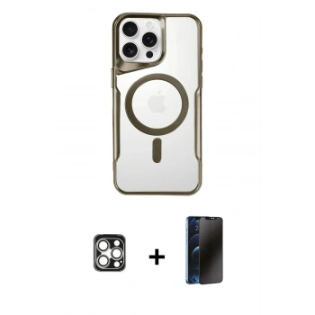 MARSİLYAN™- iPhone 16 Pro Max Kılıf Yadigar Klasik Özel Seri - Siyah 3D Antistatik Hayalet Cam Ekran Koruyucu + PVD Metal Kamera Lens - GS