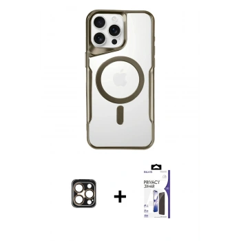 MARSİLYAN™- iPhone 16 Pro Max Kılıf Yadigar Klasik Özel Seri - Siyah Bilvis 3X AR Hayalet Cam Ekran Koruyucu + PVD Metal Kamera Lens - GD