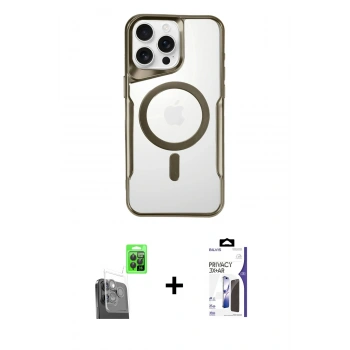 MARSİLYAN™- iPhone 16 Pro Max Kılıf Yadigar Klasik Özel Seri - Siyah Bilvis 3X AR Hayalet Cam Ekran Koruyucu + Raze Metal Kamera Lens - SH