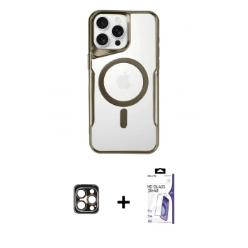 MARSİLYAN™- iPhone 16 Pro Max Kılıf Yadigar Klasik Özel Seri - Siyah Bilvis 3X AR HD Cam Ekran Koruyucu + PVD Metal Kamera Lens - GD