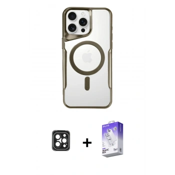 MARSİLYAN™- iPhone 16 Pro Max Kılıf Yadigar Klasik Özel Seri - Siyah Bilvis 5in1 3D Magic Cam Ekran Koruyucu + PVD Metal Kamera Lens - SH