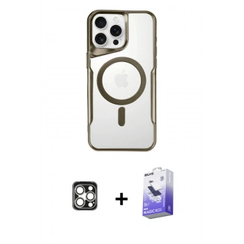 MARSİLYAN™- iPhone 16 Pro Max Kılıf Yadigar Klasik Özel Seri - Siyah Bilvis 5in1 5D Magic Hayalet Cam Ekran Koruyucu + PVD Metal Kamera Lens - GS