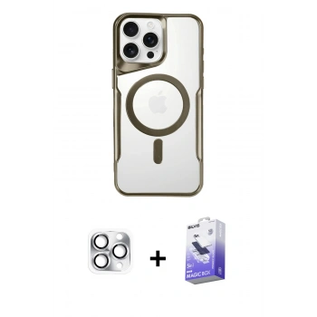 MARSİLYAN™- iPhone 16 Pro Max Kılıf Yadigar Klasik Özel Seri - Siyah Bilvis 5in1 5D Magic Hayalet Cam Ekran Koruyucu + Pers Alüminyum Kamera Lens - GS