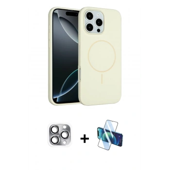 MARSİLYAN™- iPhone 16 Pro Max Kılıf Yankı Form Serisi - Siyah 3D Antistatik Cam Ekran Koruyucu + Pers Alüminyum Kamera Lens - GI