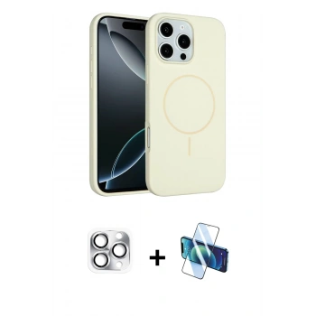 MARSİLYAN™- iPhone 16 Pro Max Kılıf Yankı Form Serisi - Siyah 3D Antistatik Cam Ekran Koruyucu + Pers Alüminyum Kamera Lens - GS