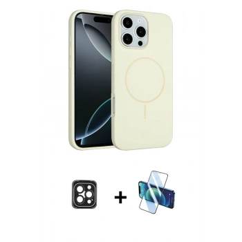 MARSİLYAN™- iPhone 16 Pro Max Kılıf Yankı Form Serisi - Siyah 3D Antistatik Cam Ekran Koruyucu + PVD Metal Kamera Lens - SH