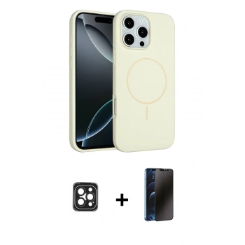 MARSİLYAN™- iPhone 16 Pro Max Kılıf Yankı Form Serisi - Siyah 3D Antistatik Hayalet Cam Ekran Koruyucu + PVD Metal Kamera Lens - SH