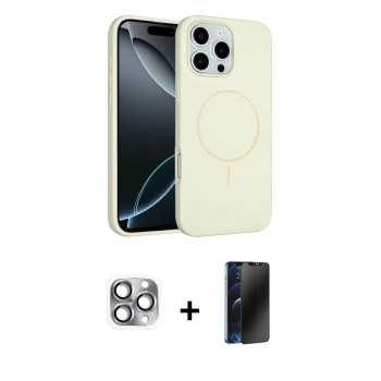 MARSİLYAN™- iPhone 16 Pro Max Kılıf Yankı Form Serisi - Siyah 3D Antistatik Hayalet Cam Ekran Koruyucu + Pers Alüminyum Kamera Lens - GI