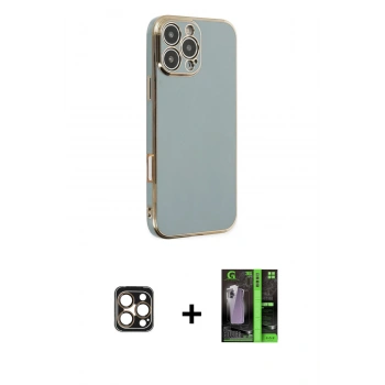 MARSİLYAN™- iPhone 16 Pro Max Kılıf Yankı Serisi - Şeffaf 360 Full Body Arka Koruyucu + PVD Metal Kamera Lens - GD