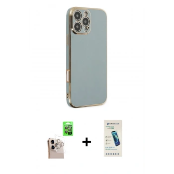 MARSİLYAN™- iPhone 16 Pro Max Kılıf Yankı Serisi - Şeffaf Pasifik Cam Ekran Koruyucu + Raze Metal Kamera Lens - NLGY