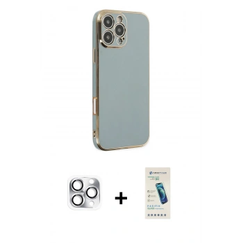 MARSİLYAN™- iPhone 16 Pro Max Kılıf Yankı Serisi - Şeffaf Pasifik Cam Ekran Koruyucu + Pers Alüminyum Kamera Lens - GS
