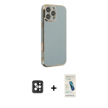 MARSİLYAN™- iPhone 16 Pro Max Kılıf Yankı Serisi - Şeffaf Pasifik Cam Ekran Koruyucu + PVD Metal Kamera Lens - SH