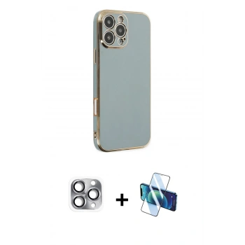 MARSİLYAN™- iPhone 16 Pro Max Kılıf Yankı Serisi - Siyah 3D Antistatik Cam Ekran Koruyucu + Pers Alüminyum Kamera Lens - GI
