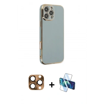 MARSİLYAN™- iPhone 16 Pro Max Kılıf Yankı Serisi - Siyah 3D Antistatik Cam Ekran Koruyucu + Pers Alüminyum Kamera Lens - CLTM
