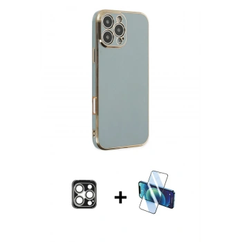 MARSİLYAN™- iPhone 16 Pro Max Kılıf Yankı Serisi - Siyah 3D Antistatik Cam Ekran Koruyucu + PVD Metal Kamera Lens - GS