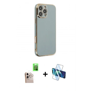 MARSİLYAN™- iPhone 16 Pro Max Kılıf Yankı Serisi - Siyah 3D Antistatik Cam Ekran Koruyucu + Raze Metal Kamera Lens - NLGY