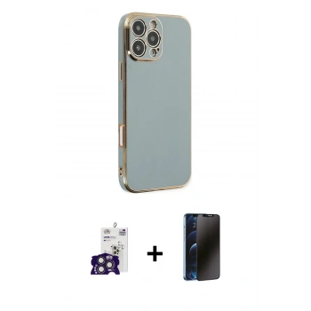 MARSİLYAN™- iPhone 16 Pro Max Kılıf Yankı Serisi - Siyah 3D Antistatik Hayalet Cam Ekran Koruyucu + Bilvis Titan Kamera Lens - TMGI