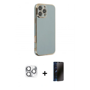 MARSİLYAN™- iPhone 16 Pro Max Kılıf Yankı Serisi - Siyah 3D Antistatik Hayalet Cam Ekran Koruyucu + Pers Alüminyum Kamera Lens - GS