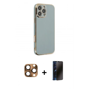 MARSİLYAN™- iPhone 16 Pro Max Kılıf Yankı Serisi - Siyah 3D Antistatik Hayalet Cam Ekran Koruyucu + Pers Alüminyum Kamera Lens - CLTM