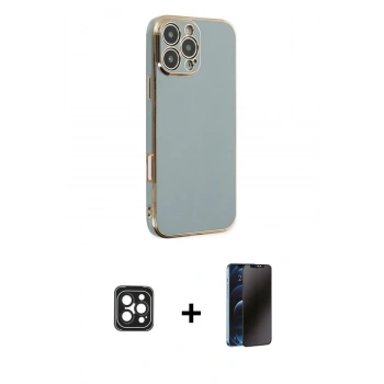 MARSİLYAN™- iPhone 16 Pro Max Kılıf Yankı Serisi - Siyah 3D Antistatik Hayalet Cam Ekran Koruyucu + PVD Metal Kamera Lens - SH
