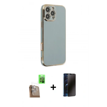 MARSİLYAN™- iPhone 16 Pro Max Kılıf Yankı Serisi - Siyah 3D Antistatik Hayalet Cam Ekran Koruyucu + Raze Metal Kamera Lens - CLTM