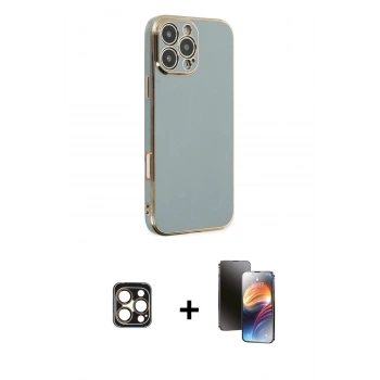 MARSİLYAN™- iPhone 16 Pro Max Kılıf Yankı Serisi - Siyah 3D Antistatik Mat Seramik Nano Ekran Koruyucu + PVD Metal Kamera Lens - GD