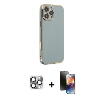 MARSİLYAN™- iPhone 16 Pro Max Kılıf Yankı Serisi - Siyah 3D Antistatik Mat Seramik Nano Ekran Koruyucu + Pers Alüminyum Kamera Lens - GI