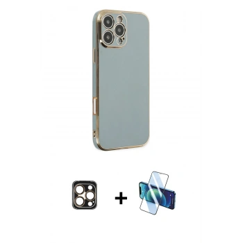 MARSİLYAN™- iPhone 16 Pro Max Kılıf Yankı Serisi - Siyah 3D Antistatik Seramik Nano Ekran Koruyucu + PVD Metal Kamera Lens - GD