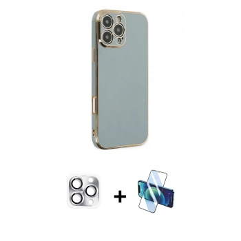 MARSİLYAN™- iPhone 16 Pro Max Kılıf Yankı Serisi - Siyah 3D Antistatik Seramik Nano Ekran Koruyucu + Pers Alüminyum Kamera Lens - GS