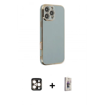 MARSİLYAN™- iPhone 16 Pro Max Kılıf Yankı Serisi - Siyah Bilvis 3D Cam Ekran Koruyucu + PVD Metal Kamera Lens - GD