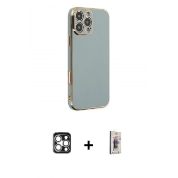 MARSİLYAN™- iPhone 16 Pro Max Kılıf Yankı Serisi - Siyah Bilvis 3D Cam Ekran Koruyucu + PVD Metal Kamera Lens - GS