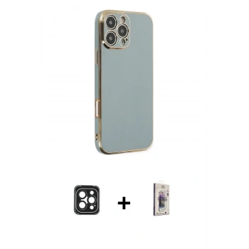 MARSİLYAN™- iPhone 16 Pro Max Kılıf Yankı Serisi - Siyah Bilvis 3D Cam Ekran Koruyucu + PVD Metal Kamera Lens - SH