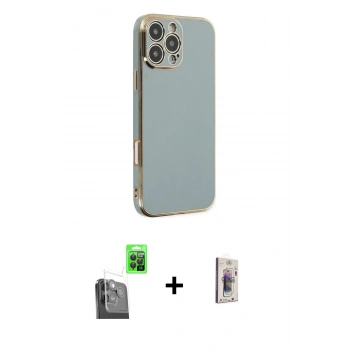 MARSİLYAN™- iPhone 16 Pro Max Kılıf Yankı Serisi - Siyah Bilvis 3D Cam Ekran Koruyucu + Raze Metal Kamera Lens - SH