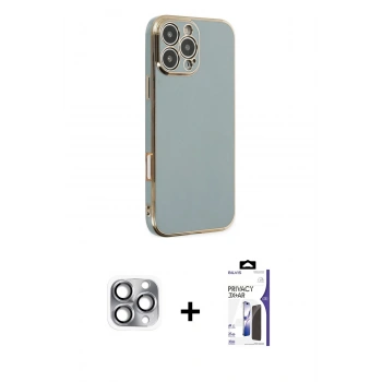 MARSİLYAN™- iPhone 16 Pro Max Kılıf Yankı Serisi - Siyah Bilvis 3X AR Hayalet Cam Ekran Koruyucu + Pers Alüminyum Kamera Lens - GI