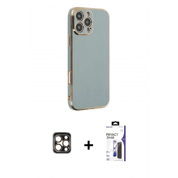 MARSİLYAN™- iPhone 16 Pro Max Kılıf Yankı Serisi - Siyah Bilvis 3X AR Hayalet Cam Ekran Koruyucu + PVD Metal Kamera Lens - GD