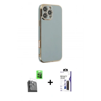 MARSİLYAN™- iPhone 16 Pro Max Kılıf Yankı Serisi - Siyah Bilvis 3X AR Hayalet Cam Ekran Koruyucu + Raze Metal Kamera Lens - SH