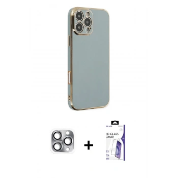 MARSİLYAN™- iPhone 16 Pro Max Kılıf Yankı Serisi - Siyah Bilvis 3X AR HD Cam Ekran Koruyucu + Pers Alüminyum Kamera Lens - GI