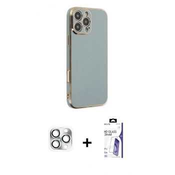 MARSİLYAN™- iPhone 16 Pro Max Kılıf Yankı Serisi - Siyah Bilvis 3X AR HD Cam Ekran Koruyucu + Pers Alüminyum Kamera Lens - GS