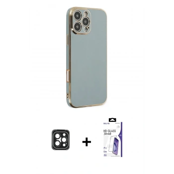 MARSİLYAN™- iPhone 16 Pro Max Kılıf Yankı Serisi - Siyah Bilvis 3X AR HD Cam Ekran Koruyucu + PVD Metal Kamera Lens - SH