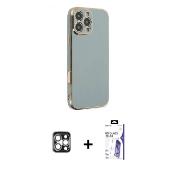 MARSİLYAN™- iPhone 16 Pro Max Kılıf Yankı Serisi - Siyah Bilvis 3X AR HD Cam Ekran Koruyucu + PVD Metal Kamera Lens - GS