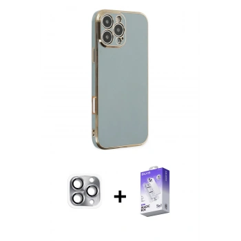MARSİLYAN™- iPhone 16 Pro Max Kılıf Yankı Serisi - Siyah Bilvis 5in1 3D Magic Cam Ekran Koruyucu + Pers Alüminyum Kamera Lens - GI