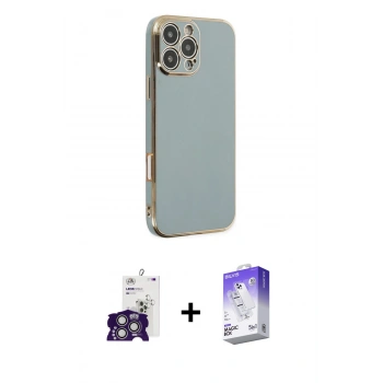 MARSİLYAN™- iPhone 16 Pro Max Kılıf Yankı Serisi - Siyah Bilvis 5in1 3D Magic Cam Ekran Koruyucu + Bilvis Titan Kamera Lens - GS