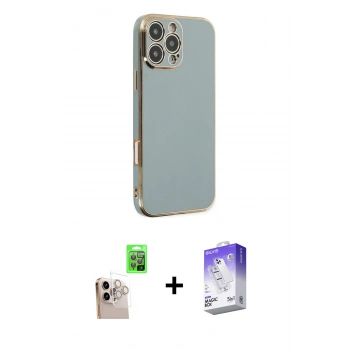 MARSİLYAN™- iPhone 16 Pro Max Kılıf Yankı Serisi - Siyah Bilvis 5in1 3D Magic Cam Ekran Koruyucu + Raze Metal Kamera Lens - NLGY