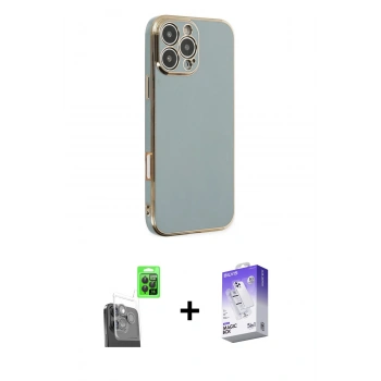 MARSİLYAN™- iPhone 16 Pro Max Kılıf Yankı Serisi - Siyah Bilvis 5in1 3D Magic Cam Ekran Koruyucu + Raze Metal Kamera Lens - SH