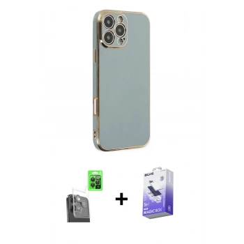 MARSİLYAN™- iPhone 16 Pro Max Kılıf Yankı Serisi - Siyah Bilvis 5in1 5D Magic Hayalet Cam Ekran Koruyucu + Raze Metal Kamera Lens - SH