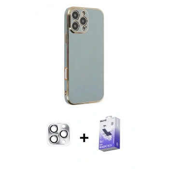 MARSİLYAN™- iPhone 16 Pro Max Kılıf Yankı Serisi - Siyah Bilvis 5in1 5D Magic Hayalet Cam Ekran Koruyucu + Pers Alüminyum Kamera Lens - GS