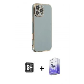 MARSİLYAN™- iPhone 16 Pro Max Kılıf Yankı Serisi - Siyah Bilvis 5in1 5D Magic Hayalet Cam Ekran Koruyucu + PVD Metal Kamera Lens - SH