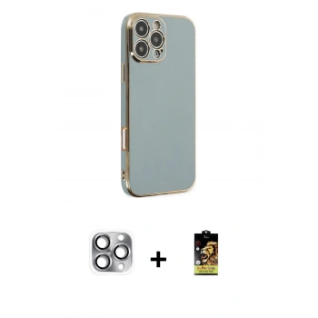 MARSİLYAN™- iPhone 16 Pro Max Kılıf Yankı Serisi - Siyah Buffer Cam Ekran Koruyucu + Pers Alüminyum Kamera Lens - GI